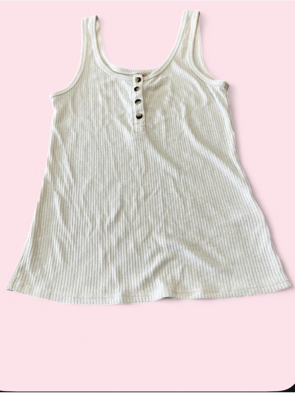 Faherty Ivory Ribbed Scoop Neck Tank with Front Buttons